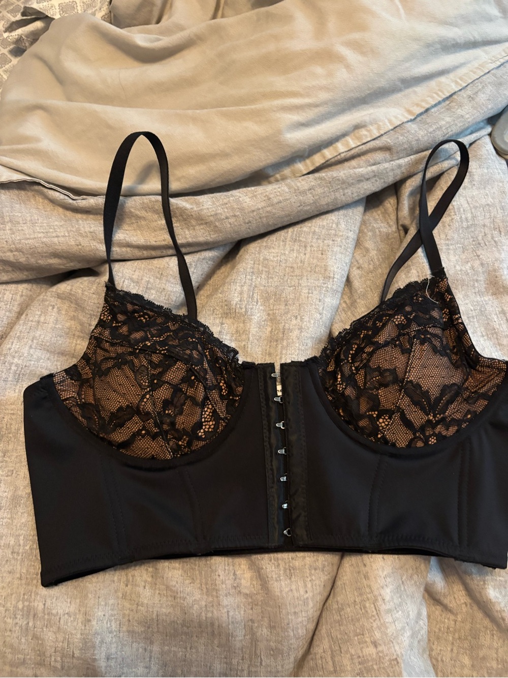 Black Lace Longline top with Front Hook Closure
